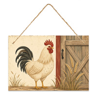 Décoration Murale Rustique en Bois Coq 30x20cm, Panneau MDF Paysage avec Corde de Jute, pour Ferme, Jardin, Maison, Décoration Champêtre