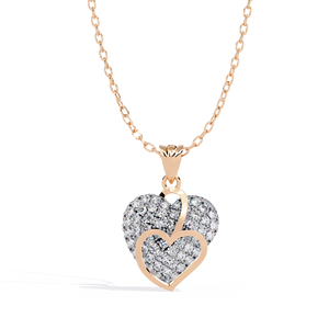Colgante de corazón doble de oro amarillo de 14 quilates con diamantes naturales de 1.80ct Joyería de collar de ajuste de pavé de alta calidad - Product Image 3