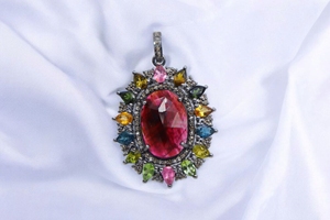 Argent Sterling 925 Naturel Bio Tourmaline Tranche Facettes Coupe Pierre Pendentif À La Main Rose Tourmaline Pendentifs - Product Image 2