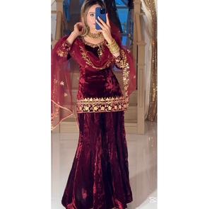Ensemble Sharara Palazzo en velours de luxe de fournisseur indien, élégant pour les mariages et les occasions festives, disponible au prix d'usine - Product Image 1