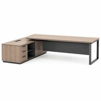 Bureau de direction moderne, table de direction contemporaine modulaire de luxe en noyer avec armoire de rangement latérale, mobilier commercial