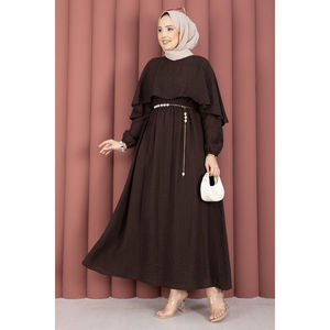 Robe d'été marron à col cape, taille empire élastiquée, volants floraux, respirante, durable, modeste, pour soirée, club, jour de fête, livraison gratuite - Product Image 3