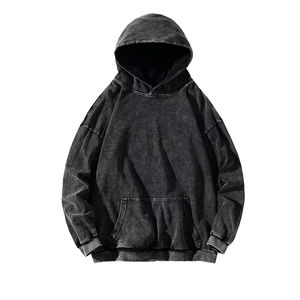 Sweat à capuche en polaire surdimensionné brodé à l'acide d'hiver à la mode pour hommes avec poche kangourou et texture douce - Product Image 1