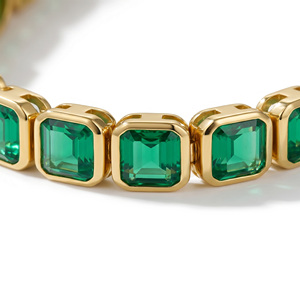 Bracelet tennis en pierre vert émeraude de qualité supérieure, plaqué or, bijoux de luxe pour femmes - Product Image 2