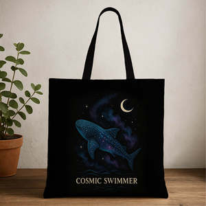 Bolsas de Mano con Cremallera de Tiburón Ballena Cósmico, Personalizables, Ecológicas, de Lona, con Forro de Algodón y Poliéster, Reciclables, con Diseño de Dibujos Animados - Product Image 1