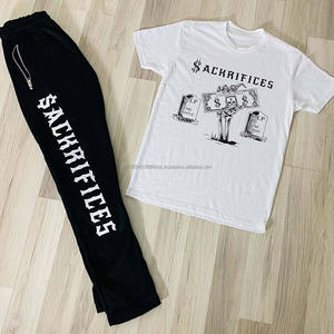 Haute qualité imprimé haute rue décontracté respirant 100% coton biologique Logo personnalisé hommes été Shorts ensemble 2 pièces ensemble court - Product Image 3