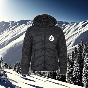 Chaqueta de esquí bomber de invierno para hombre CardiacSports, corte ajustado, estampado por transferencia térmica, color liso, con capucha, cuello alto, frontal negro, estilo urbano. - Product Image 1