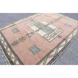 Turkish Vintage Rug, 6.9x9.6 ft Rug, <b>Brown</b> Blue Ikat <b>Wool</b> Rug - Product Image 1