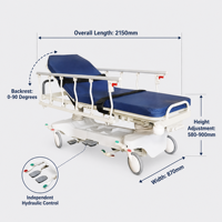 Chariot de transfert médical hydraulique d'urgence avec roulettes à verrouillage centralisé pour le transport de patients hospitaliers