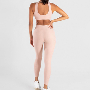 Ensemble de yoga 2 pièces pour femme : haut de sport, soutien-gorge et leggings ajustés, design personnalisé, faible MOQ - Product Image 3