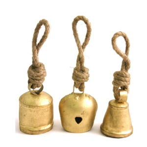 Unique Design Set Of 3 Handcrafted Round <b>Cow</b> <b>Bell</b> Clusters On Jute Rope Shabby Chic Rustic Harmony Christmas Hanging - Product Image 2