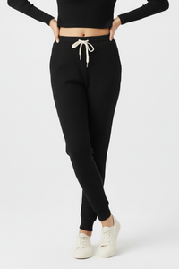 Pantalon de jogging décontracté à jambes larges en tricot côtelé pour femmes, taille élastique, coupe ample, écologique, respirant, coupe-vent - Product Image 5