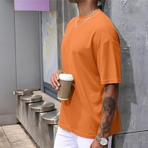 Vente chaude T-shirts surdimensionnés Orange pour hommes Épaule tombante Poids lourd Coupe ample Bas Marque privée 260 grammes 100% coton - Product Image 2