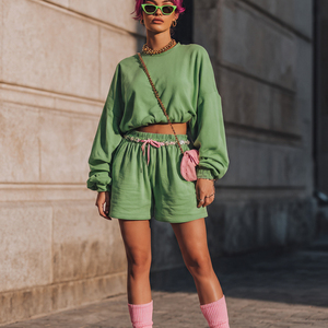 Conjunto de Pantalones Cortos Deportivos para Mujer, Pantalones Cortos de Forro Polar para Invierno, Dos Piezas, Sudadera Corta para Mujer, Pantalones Cortos Deportivos Holgados de Dos Piezas - Product Image 6