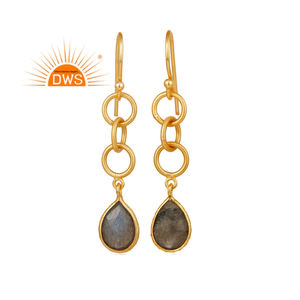 Pendientes de plata de ley 18k con gema labradorita natural, joyería fina - Product Image 3