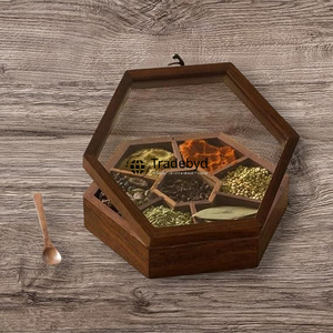 Boîte à épices en bois de qualité supérieure faite à la main rustique pour la cuisine Herbes et épices Organisateur de qualité alimentaire Passe au lave-vaisselle-Tradebyd - Product Image 1