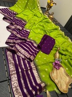 Banarsi Georgette Sarees Bandhani Style Saree en mousseline de soie douce pour la fête et le mariage Prêt à porter Saree pour les femmes