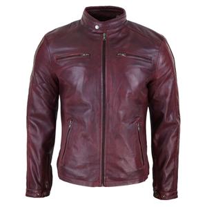 Chaqueta de Motociclista de Piel de Oveja Auténtica al por Mayor 2025 para Hombre, con Cremallera, Forro Acolchado, Cuello Alto, Chaquetas de Cuero Genuino Personalizadas OEM - Product Image 1