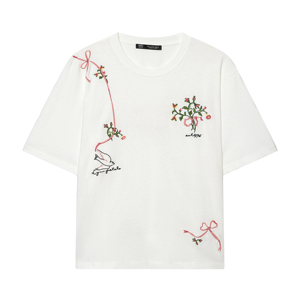 Crew Neck Short Sleeve Embroidery White Color Casual Fashion <b>T</b> <b>Shirt</b> for <b>Women</b> - Product Image 5