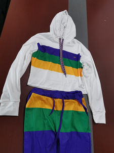 2024 nouveaux adultes mardi gras jour chemises et pantalons à manches courtes 2pc ensemble vert jaune et violet vêtements pour femmes - Product Image 3