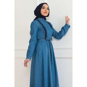 Robe en jean boutonnée de style décontracté bleu clair 6142 - Product Image 2