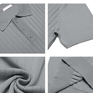 Chemise d'été décontractée en toile unie pour homme, tricotée à manches courtes, col rabattu, coupe régulière, infroissable - Product Image 5