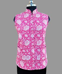 Veste matelassée sans manches à col en V pour femmes, manteau long en coton matelassé à imprimé floral rouge pour l'hiver et l'automne - Product Image 2