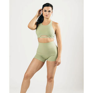 Soutien-gorge de sport une pièce matcha pour femme, 78 % nylon, 22 % élasthanne, col montant, dos nageur, logo frontal, ourlet sans couture, maintien moyen - Product Image 2