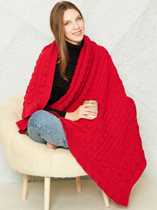 Manta de punto trenzado de algodón y acrílico 100x150cm - Manta suave para sofá y TV y chal portátil para los hombros - Product Image 3