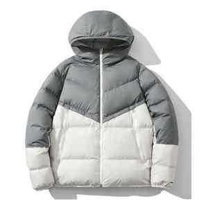 Chaqueta de burbuja de invierno para hombre de alta calidad, chaqueta cortavientos de lona gruesa y cálida con cuello levantado y logotipo frontal, diseño de ropa informal de dos tonos - Product Image 1