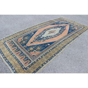 Tapis turc vintage 4,9x11,1 pieds, tapis camouflage bleu - Product Image 1