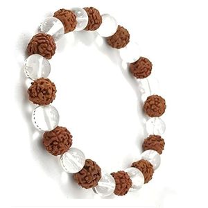 NOVAMART Fine Diamond-Cut Rudraksha & Sphatik Bracelet Unisex Natural Certified Astrological Gemstone Crystal Bracelets <b>Bangles</b> - Product Image 2