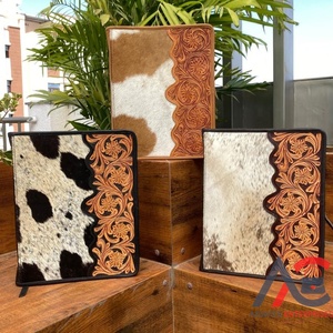 2025 New Arrival Wholesale Office Stationery <b>A4</b> Conference Organizer Hand Tooled Leather Bound Portfolio Cowhide Document Folder - Product Image 1