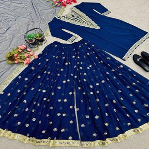 Dernier Designer Lourd Faux Georgette Broderie Séquence Travail Sharara Costume Par FabZone - Product Image 2