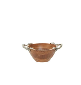 Bol en bois véritable 100% vaisselle de table, article de décoration, taille personnalisée, bol en bois de table avec poignée en acier inoxydable - Product Image 2