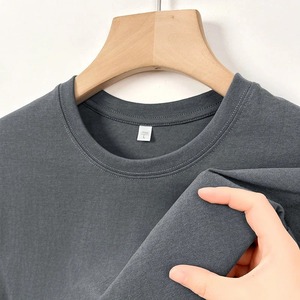 Hommes Femmes 100% Coton T-shirt Couleur Solide Tendance Loisirs Manches Courtes Noir Blanc Gris Haute Qualité Tissu Lourd T-shirt Lâche - Product Image 3