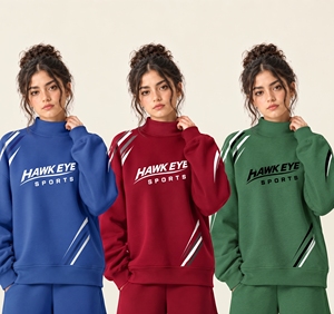 Sudadera de cuello alto para mujer, informal, holgada, con hombros caídos, de forro polar tejido, con logotipo personalizado bordado e impreso, para invierno. - Product Image 1