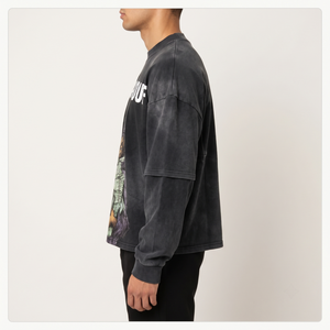 Vintage Acid Wash Graphic <b>Long</b> <b>Sleeve</b> Jersey T-Shirt-Oversized 100% Cotton Eco-Friendly Streetwear <b>Top</b> <b>Men</b> Front Custom OEM - Product Image 3