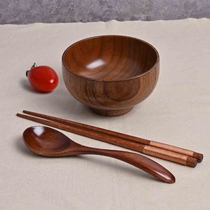 Tazón de Madera Pulida y Esmaltada para Servir Alimentos y Catering, Decoración Ecológica para el Hogar - Product Image 1