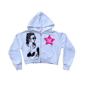 ชุดวอร์มมีฮู้ดสำหรับผู้หญิงกางเกงขาบานและเสื้อครอปแบบรูดซิปดีไซน์ใหม่ออกแบบได้ตามต้องการ - Product Image 2