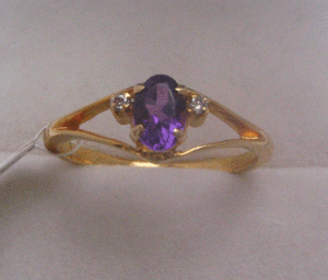 Platinum <b>Yellow</b> Gold Gemstone Ring with Amethyst & Diamond Rhodium Plated Bezel Setting Fine Fashion Jewelry Zircon Main Stone - Product Image 1