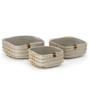 Ensemble de 3 plateaux à pain rectangulaires en rotin naturel, design moderne et flexible, détachable, paniers de service de table, vaisselle pour cuisine et café - Product Image 1