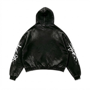 OEM Service Black Hooded <b>Sweatshirt</b> Unisex Streetwear Letter Print Full <b>Sleeve</b> Loose Fit Cotton Polyester Winter Wear - Product Image 4