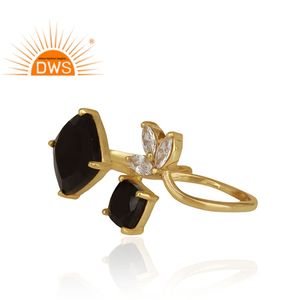 Anillo de plata de ley con doble dedo, ónix negro natural y Gema CZ, joyería personalizada - Product Image 2