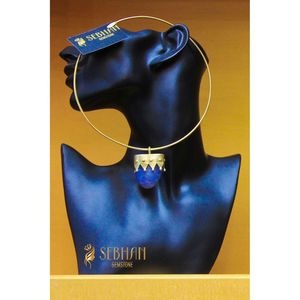 Collar de cuentas de ágata azul con detalles de latón - Product Image 1