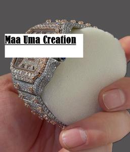 Montre de luxe entièrement sertie de diamants Moissanite VVS, cadran analogique en acier inoxydable, mouvement à quartz - Product Image 4