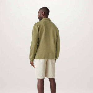 Unisex Olive Green Cotton Blended Fleece Polo Sweatshirt Custom <b>Pullover</b> Zip Collar Streetwear Casual Warm Winter <b>Jumper</b> - Product Image 4