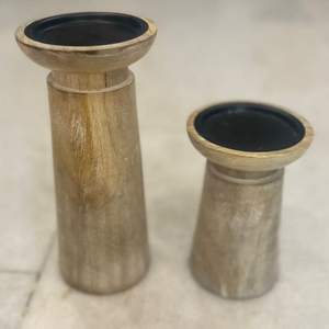 Wooden <b>Candle</b> Stand Tapered Design (in White Brushed Finish, <b>Set</b> of 2 with <b>Candles</b>)design features a hand-crafted wooden <b>candle</b> - Product Image 2