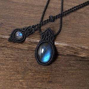 Collier tendance bohème unisexe en onyx noir naturel de 25 à 30 mm, coupe baguette effilée, en laiton, pour cadeau d'anniversaire HARI OM - Product Image 2