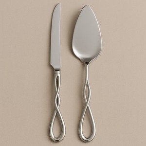 ชุดมีดและเซิร์ฟเวอร์โลหะขัดเงาแบบคลาสสิกพร้อมที่จับหยดน้ำตาอุปกรณ์ทำขนมทำจากสเตนเลสสตีลหรูหราสำหรับงานแต่งงานงานวันเกิด - Product Image 6